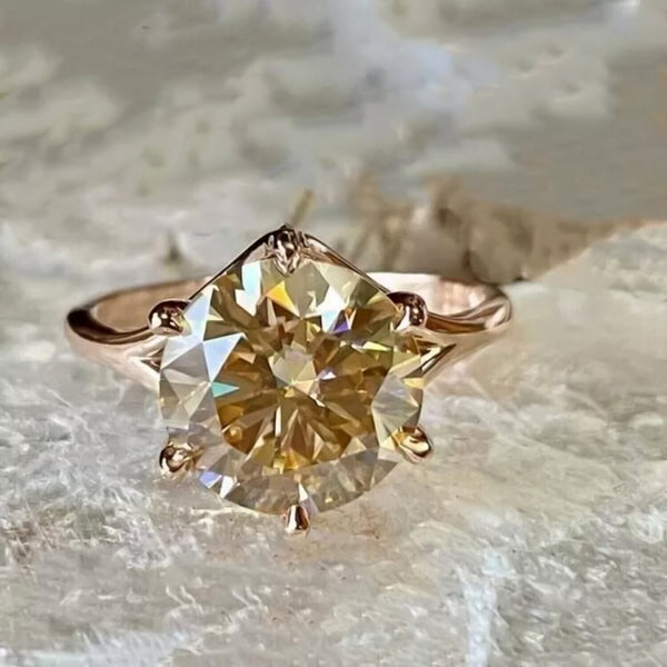 RARE 11 Ct Champagne Treated Moissanite Ring in Certified 18K Gold Plated