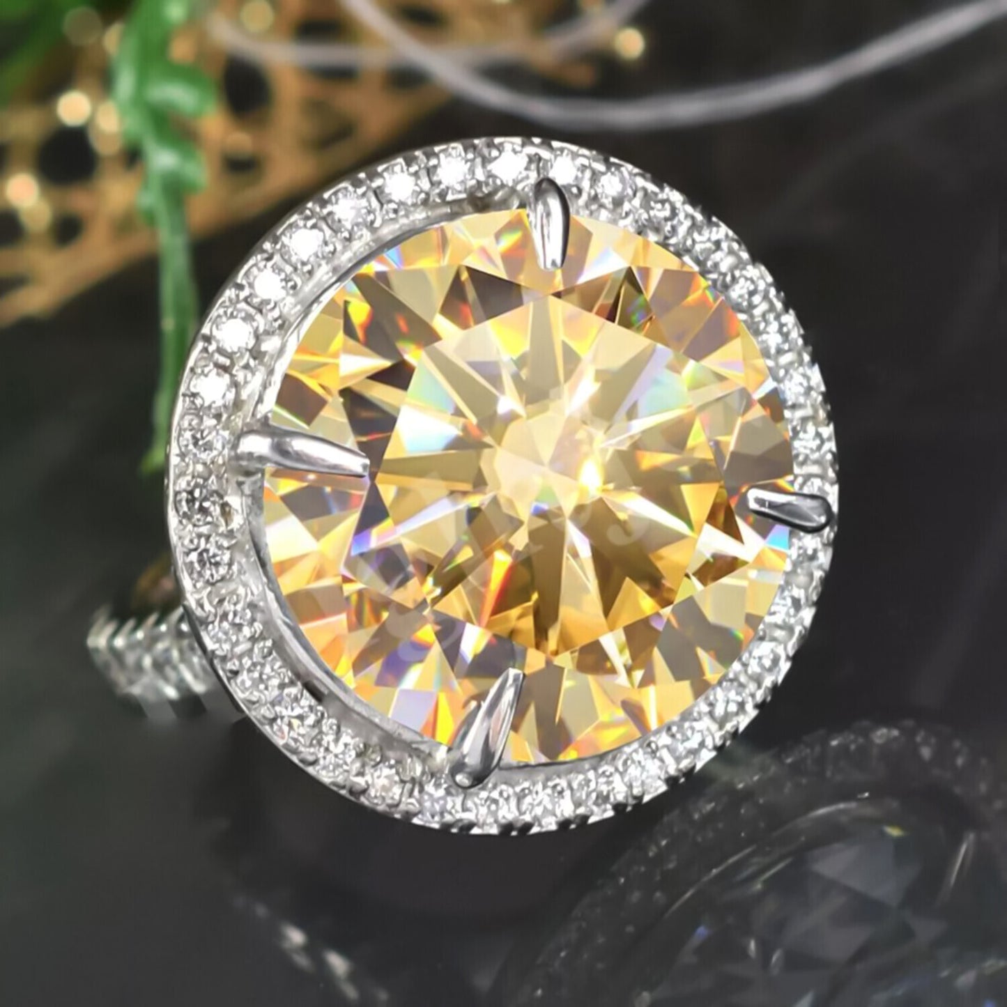 12.30 Ct Champagne Treated Moissanite Solitaire Ring in – RARE Gem 18K Gold Plated 18K Gold Plated