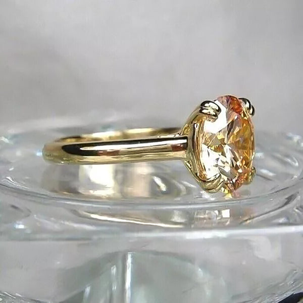 3.45 Ct Champagne Treated Moissanite Solitaire Ring in Certified 18K Gold Plated Ve 18K Gold Plated