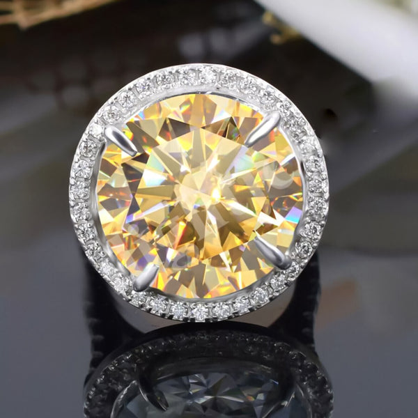 12.30 Ct Champagne Treated Moissanite Solitaire Ring in – RARE Gem 18K Gold Plated 18K Gold Plated