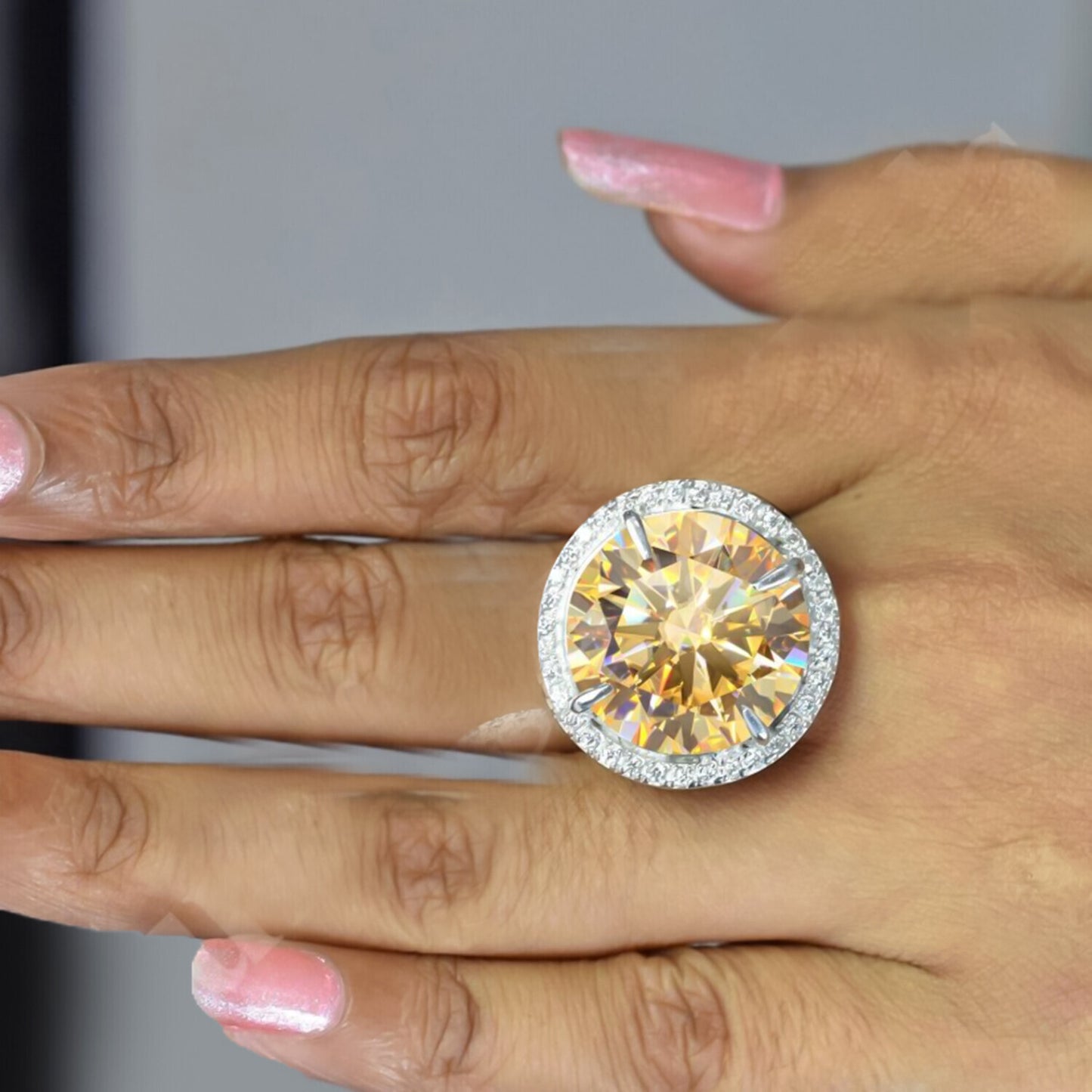 12.30 Ct Champagne Treated Moissanite Solitaire Ring in – RARE Gem 18K Gold Plated 18K Gold Plated