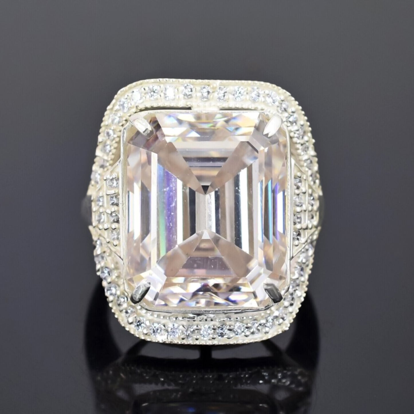 15.20 Ct Emerald Off White Moissanite Ring in Rings 18K Gold Plated