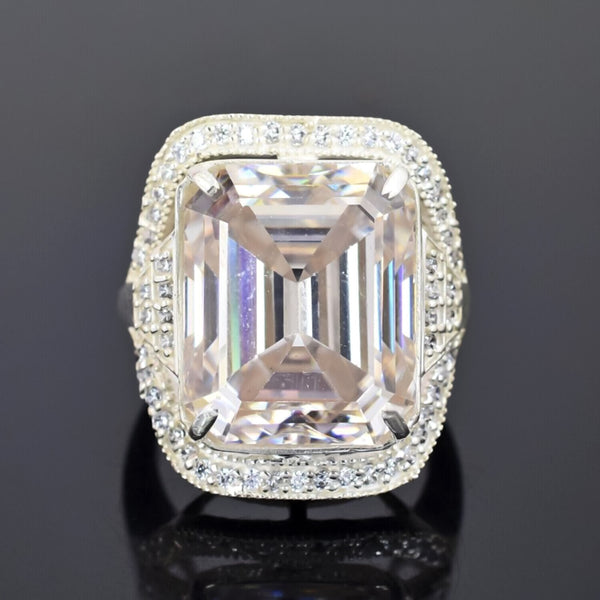 15.20 Ct Emerald Off White Moissanite Ring in Rings 18K Gold Plated