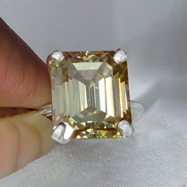 8.50 Ct Emerald Champagne Treated Moissanite Ring in – Certified 18K Gold Plated Ve 18K Gold Plated