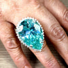 HUGE 48 Ct Pear Cut Blue Treated Moissanite Ring in – Statement Gift 18K Gold Plate 18K Gold Plated