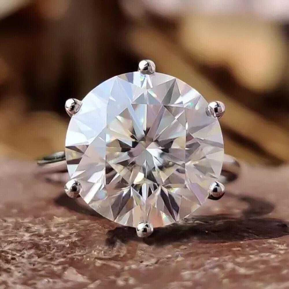 RARE 5.50 Ct Off White Treated Round Moissanite Ring in Certified 18K Gold Plated V 18K Gold Plated