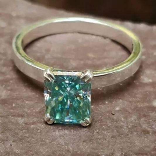3.70 Ct Radiant Cut Blue Treated Moissanite Solitaire Ring in WOW 18K Gold Plated V 18K Gold Plated