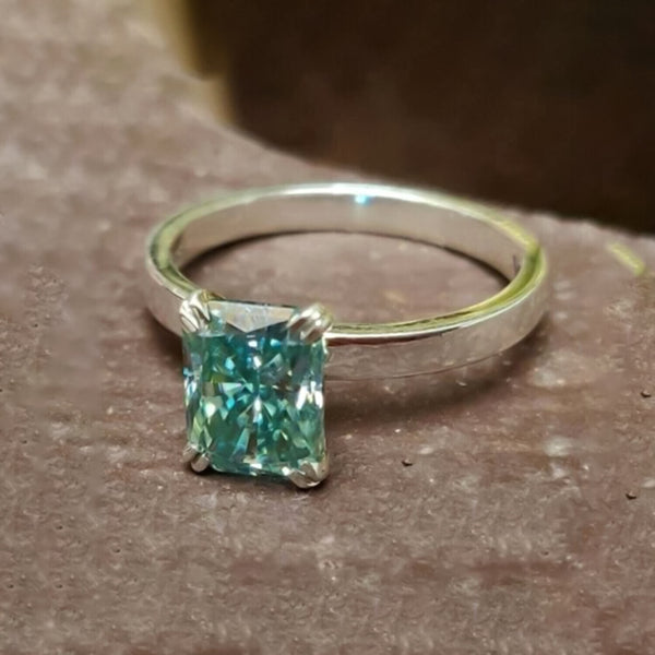 3.70 Ct Radiant Cut Blue Treated Moissanite Solitaire Ring in WOW 18K Gold Plated V 18K Gold Plated