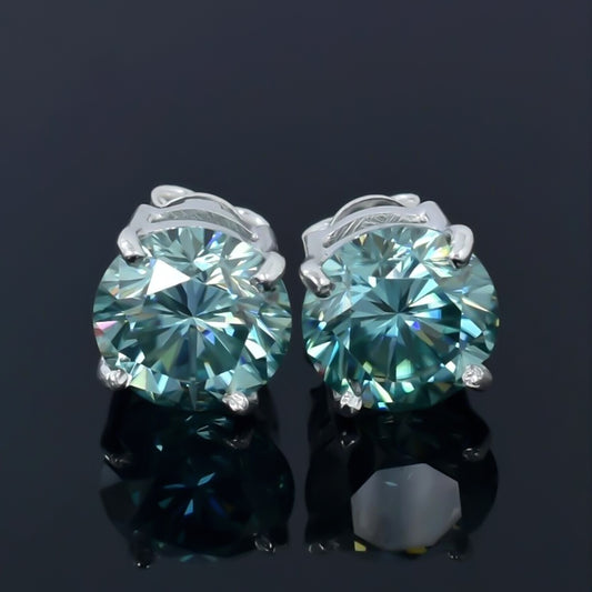 6.50 Ct Blue Moissanite Stud Earrings in Gold Vermeil – Festive Shine Jewelry - GEMHUB & CO.
