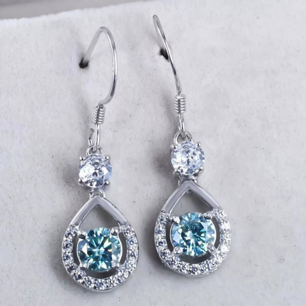 3.20 Ct Blue Moissanite Dangle Earrings Gold Vermeil – 4th July Gift for Her - GEMHUB & CO.