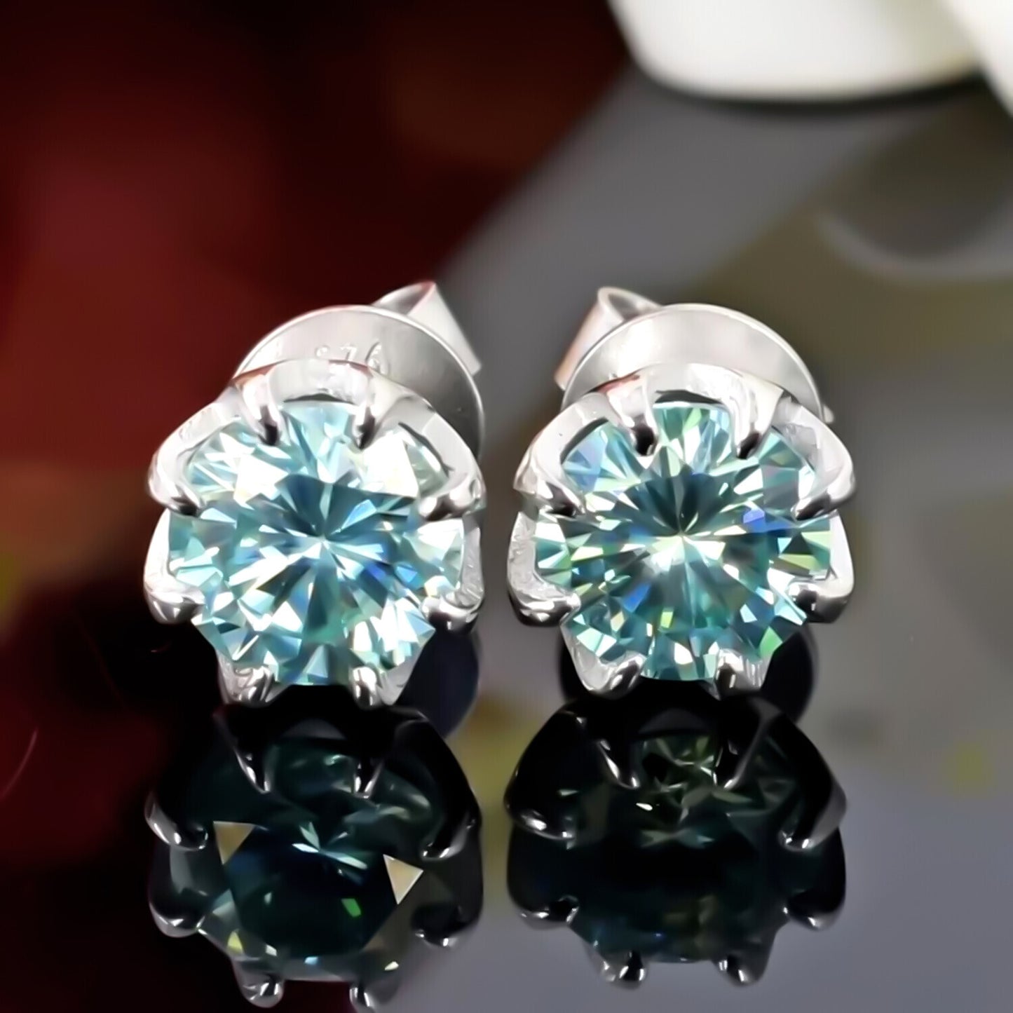 6.00 Ct Blue Moissanite Stud Earrings in Gold Vermeil – Festive Sparkle Deal - GEMHUB & CO.
