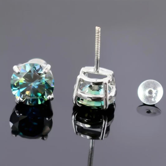 7 Ct Blue Moissanite Stud Earrings In Vermeil 925 Silver – Birthday for Women