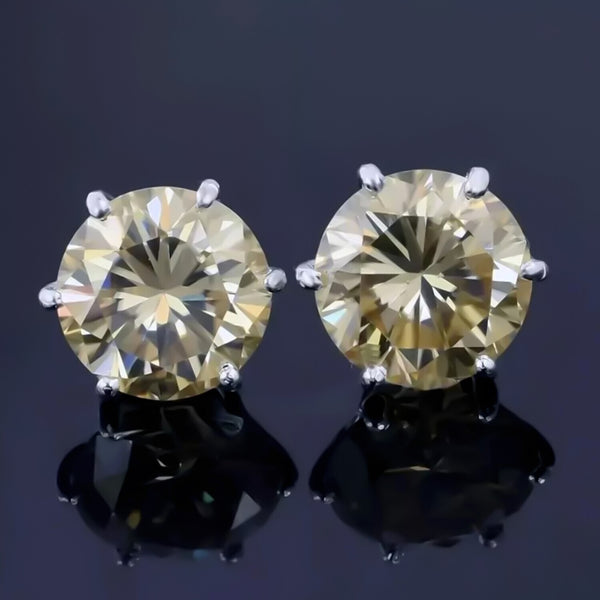 5.50 Ct Champagne Moissanite Stud Earrings Gold Vermeil Certified Brilliant - GEMHUB & CO.