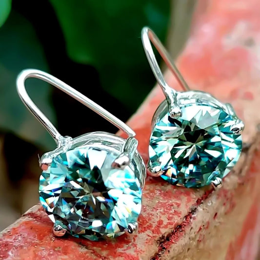 6.20 Ct Certified Round Blue Moissanite Dangler Earrings In Vermeil 925 Silver