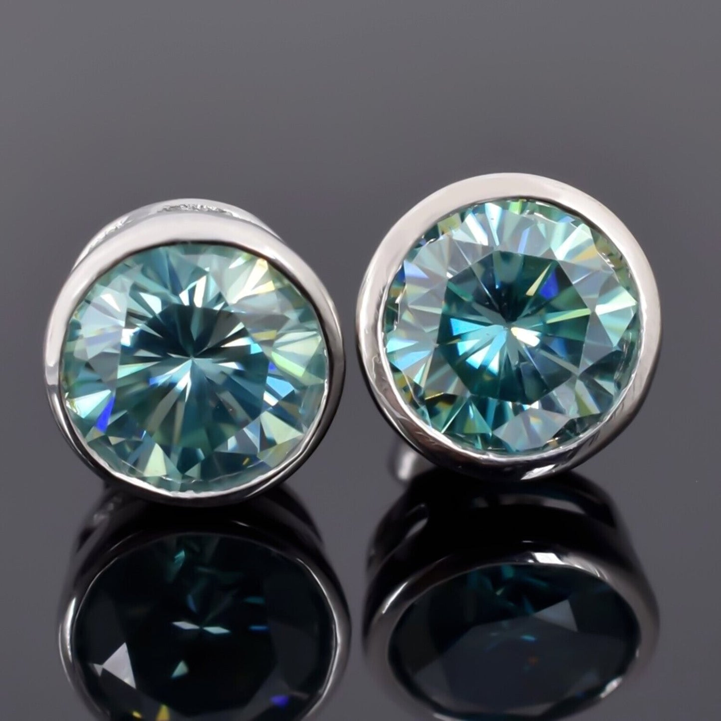 5 ct DEW Blue Treated Moissanite Stud Earrings Gold Vermeil Certified Unique Shine