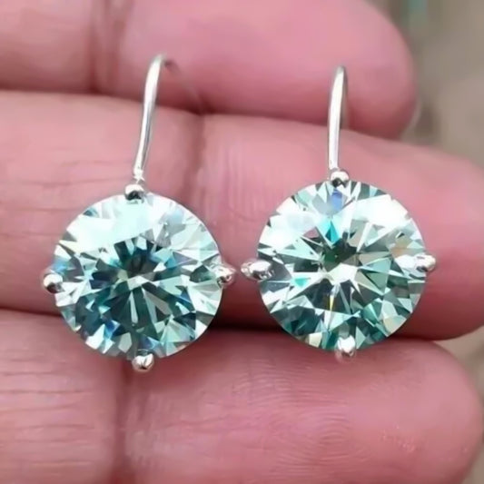 6.20 Ct Certified Round Blue Moissanite Dangler Earrings In Vermeil 925 Silver - GEMHUB & CO.