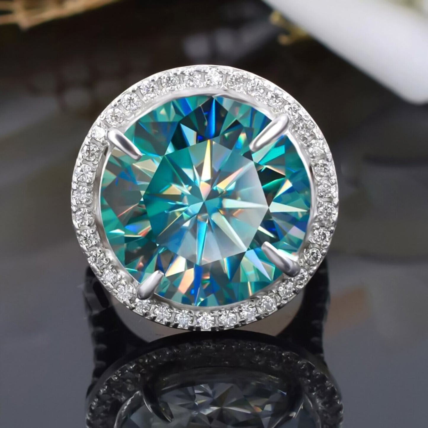 20.60 Ct Blue Moissanite Solitaire Ring in Certified Bold Luxury 18K Gold Plated Ve 18K Gold Plated