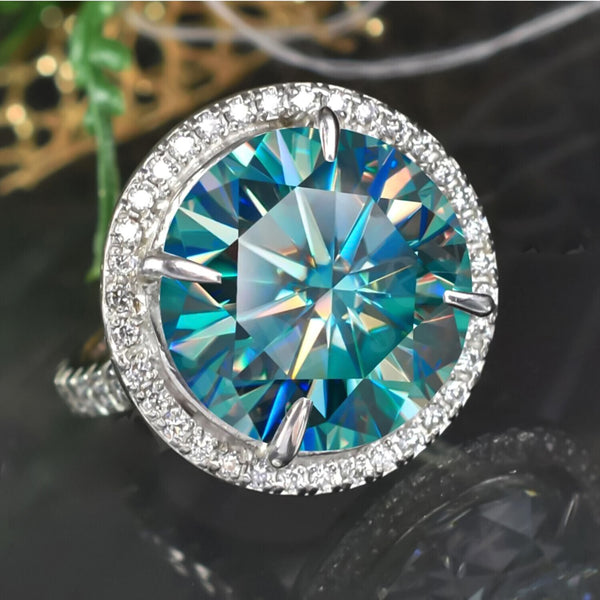 20.60 Ct Blue Moissanite Solitaire Ring in Certified Bold Luxury 18K Gold Plated Ve 18K Gold Plated