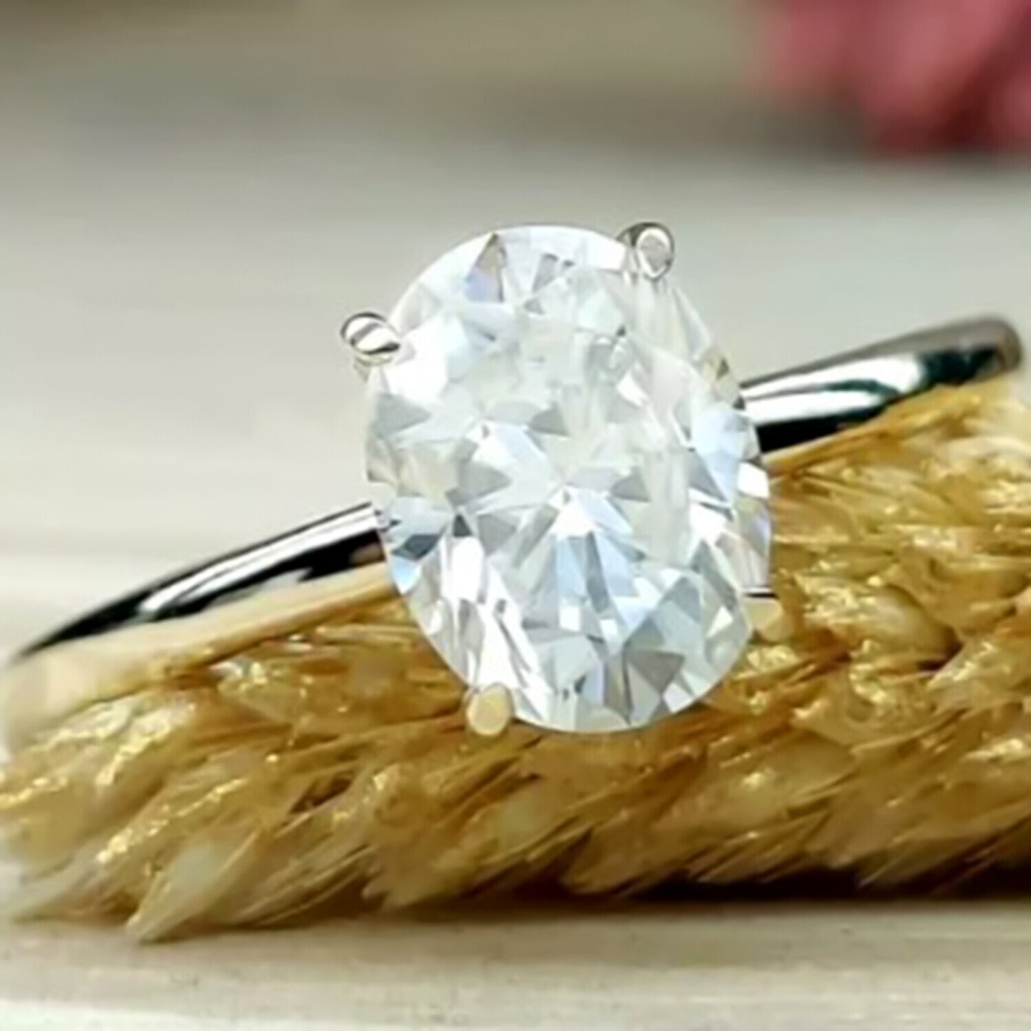 3.20 Ct Oval Cut Off White Moissanite Ring Certified Fine Jewelry 18K Gold Plated V 18K Gold Plated
