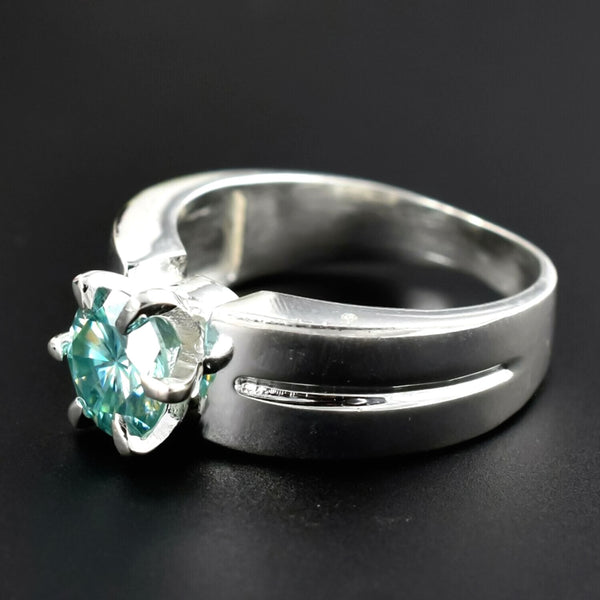 1.50 Ct Blue Moissanite Solitaire Ring in Certified Gem 18K Gold Plated