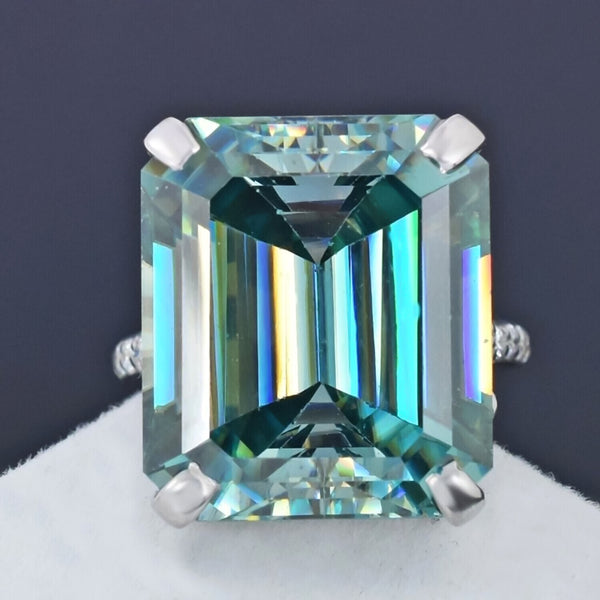 16.40 Ct Blue Moissanite Solitaire Ring in Certified Big Statement 18K Gold Plated 18K Gold Plated