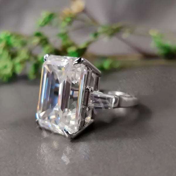 8.30 Ct Emerald Cut Off White Moissanite Ring Certified Sparkle 18K Gold Plated Ver 18K Gold Plated