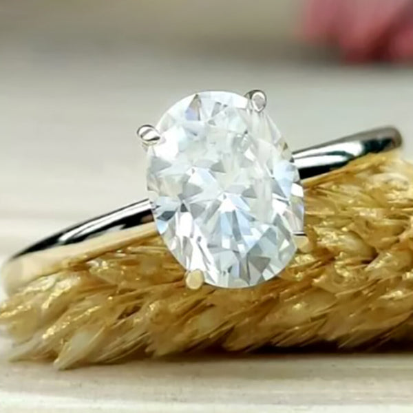 3.20 Ct Oval Cut Off White Moissanite Ring Certified Fine Jewelry 18K Gold Plated V 18K Gold Plated