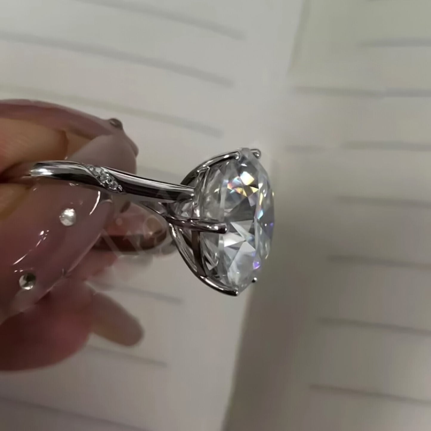 7.35 Ct Off White Moissanite Solitaire Ring Certified Great Luster 18K Gold Plated 18K Gold Plated