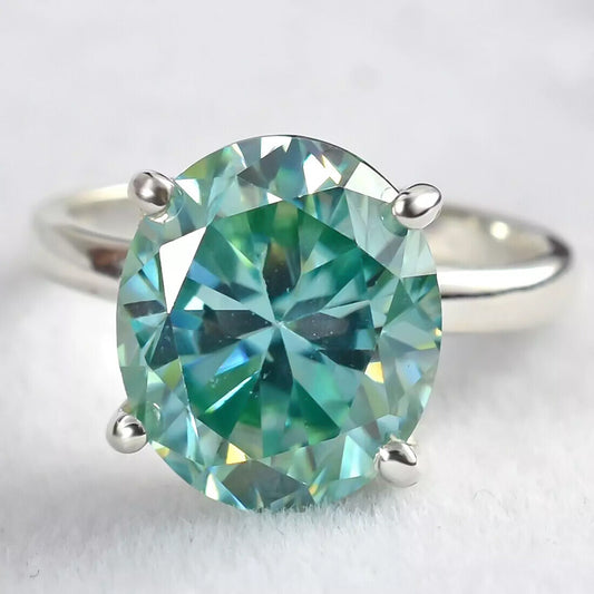 4.80 Ct Oval Cut Blue Moissanite Ring in Certified Engagement 18K Gold Plated Verme 18K Gold Plated