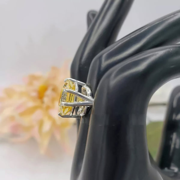 12.80 Ct Champagne Moissanite Ring in Certified Prong Setting 18K Gold Plated Verme 18K Gold Plated