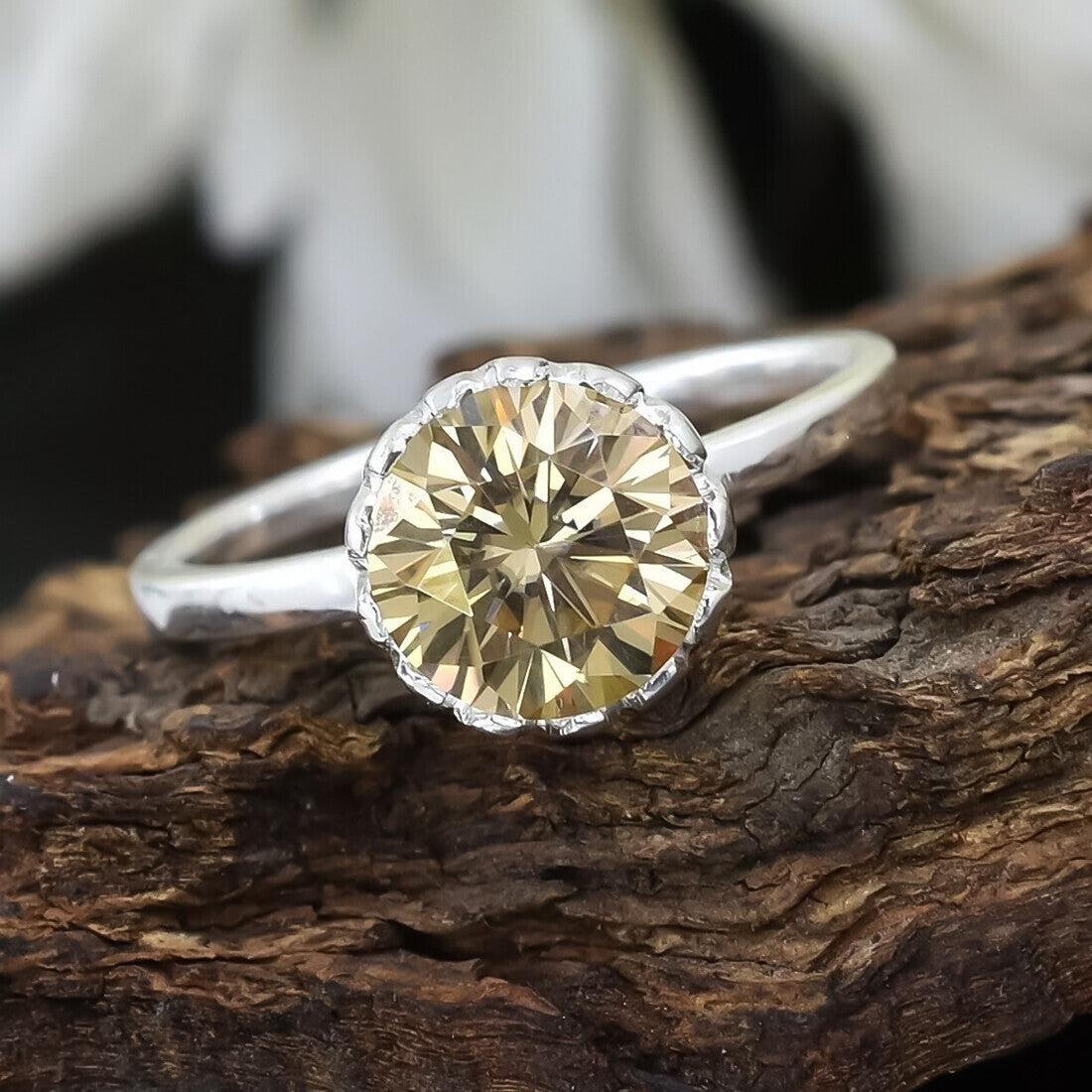 4.25 Ct Round Champagne Moissanite Ring in Certified Sparkle 18K Gold Plated Vermei 18K Gold Plated