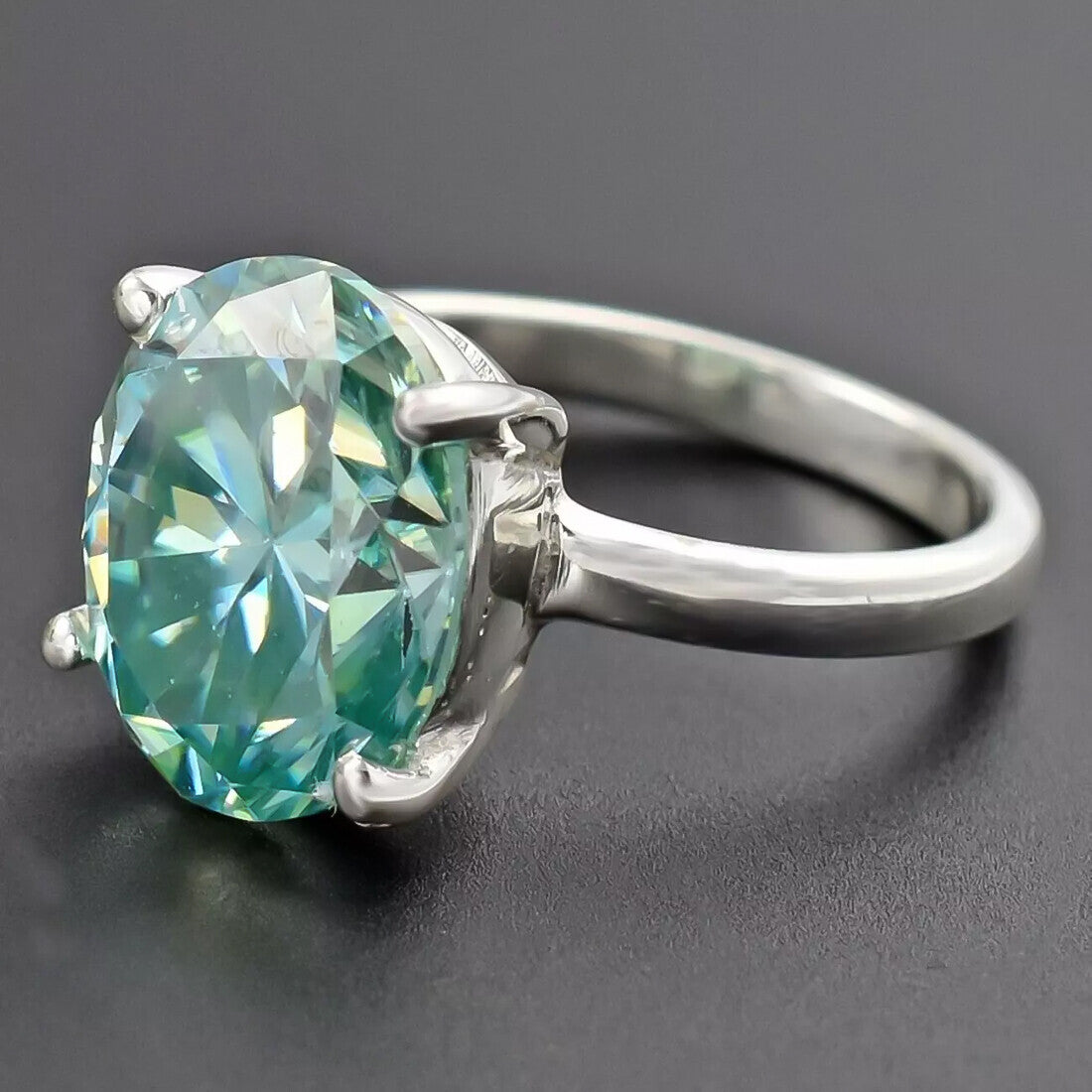 4.80 Ct Oval Cut Blue Moissanite Ring in Certified Engagement 18K Gold Plated Verme 18K Gold Plated