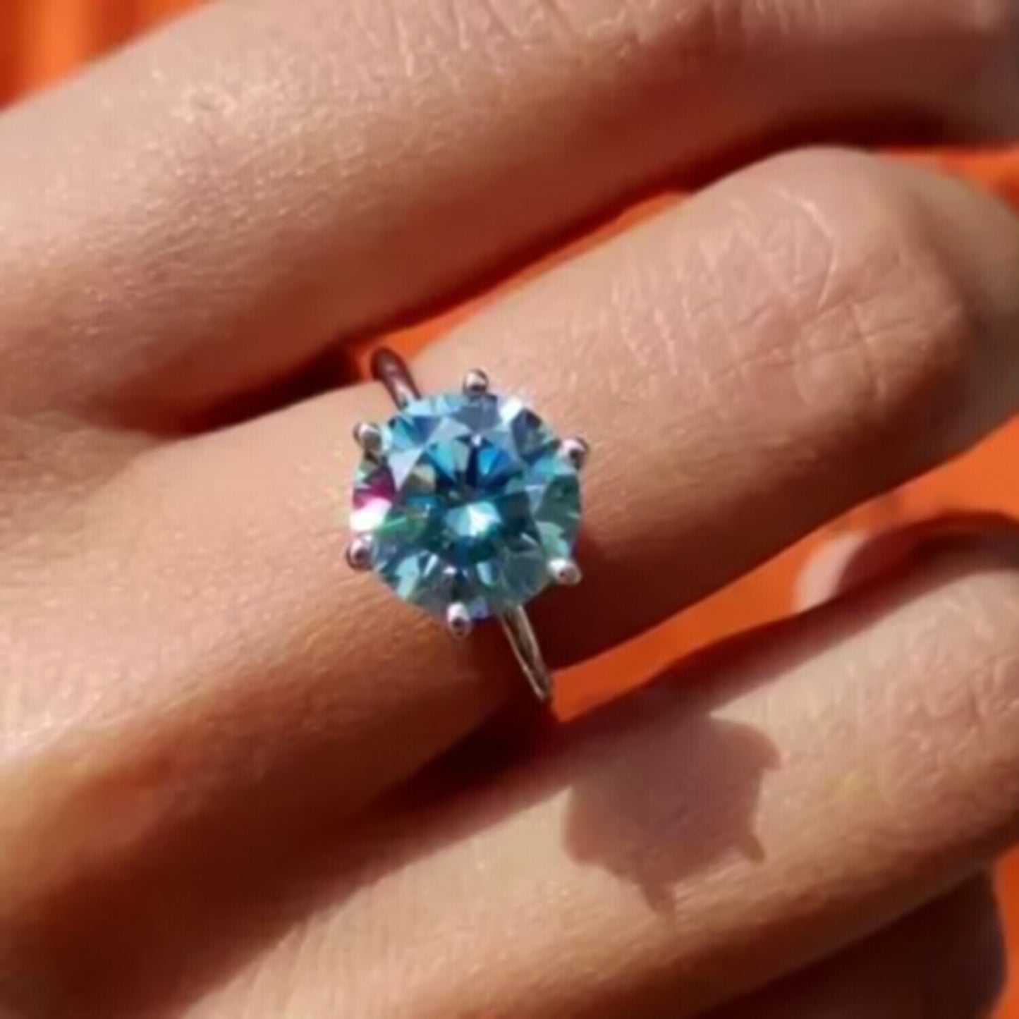 5.00 Ct Round Blue Moissanite Solitaire Ring in Certified Jewelry 18K Gold Plated V 18K Gold Plated