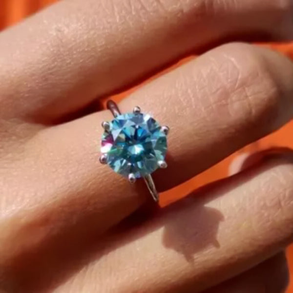 5.00 Ct Round Blue Moissanite Solitaire Ring in Certified Jewelry 18K Gold Plated V 18K Gold Plated