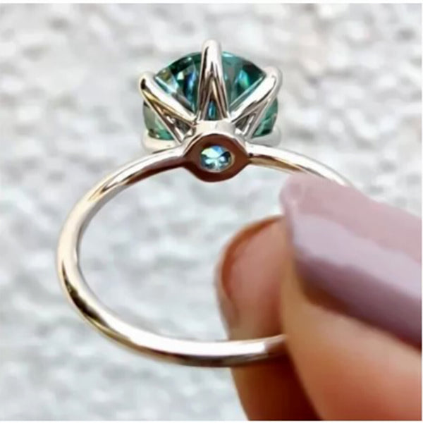 5.00 Ct Round Blue Moissanite Solitaire Ring in Certified Jewelry 18K Gold Plated V 18K Gold Plated