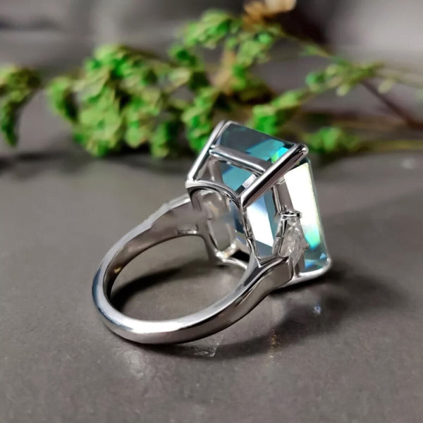 5.85 Ct Emerald Cut Blue Moissanite Ring In With EGL Certificate 18K Gold Plated Ve 18K Gold Plated