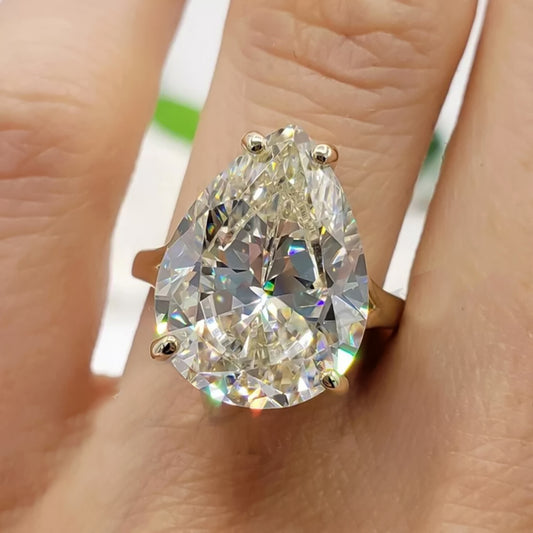 14.45 Ct Pear Cut White Moissanite Solitaire Ring For Wedding 18K Gold Plated Verme 18K Gold Plated