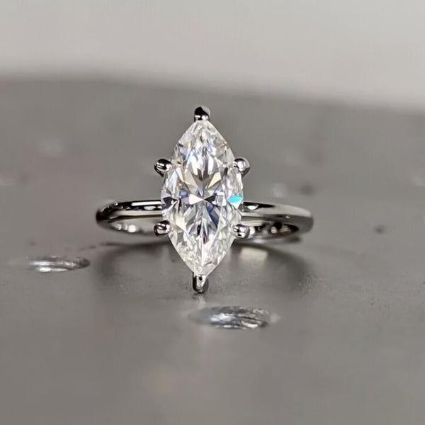 16.50 Ct EGL Certified Marquise Cut White Moissanite Ring 18K Gold Plated