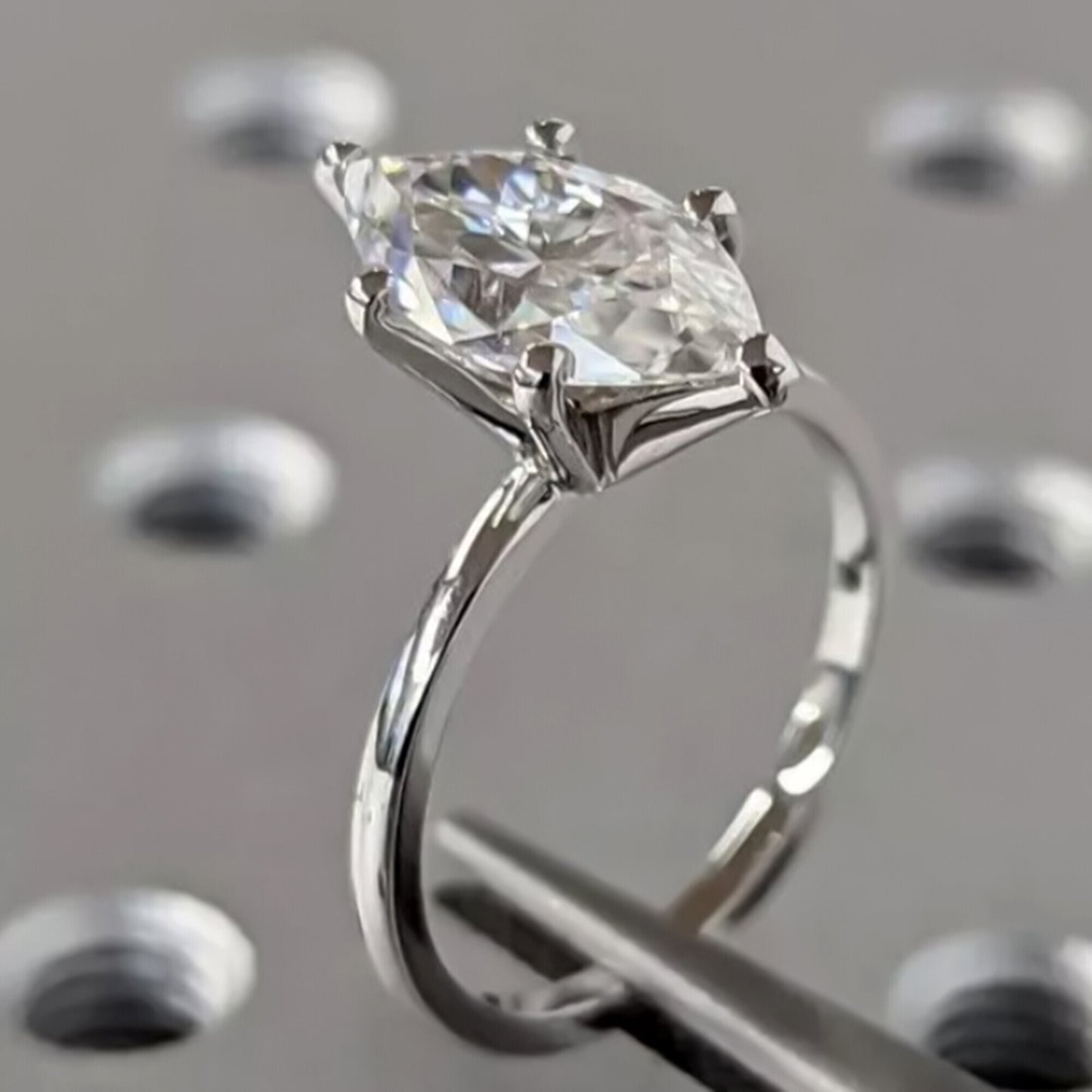 16.50 Ct EGL Certified Marquise Cut White Moissanite Ring 18K Gold Plated