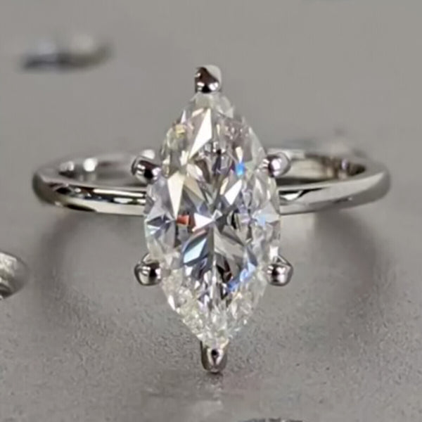 16.50 Ct EGL Certified Marquise Cut White Moissanite Ring 18K Gold Plated