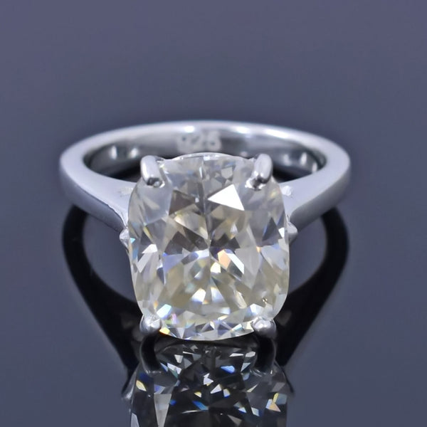 6.75 Ct EGL Certified Cushion Cut White Moissanite Ring 18K Gold Plated