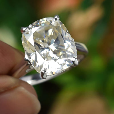 6.75 Ct EGL Certified Cushion Cut White Moissanite Ring 18K Gold Plated