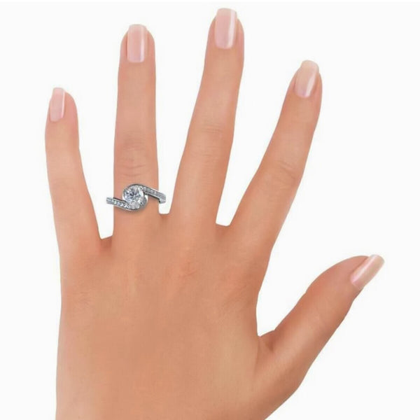 3.20 Ct Certified Round Cut White Moissanite Ring In For Engagement 18K Gold Plated