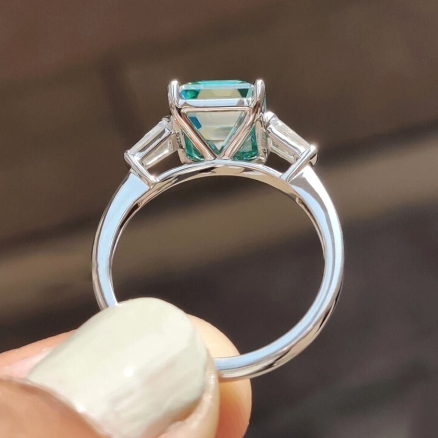 7.30 Ct Certified Blue Moissanite Emerald Cut Solitaire Ring Ring 18K Gold Plated V 18K Gold Plated