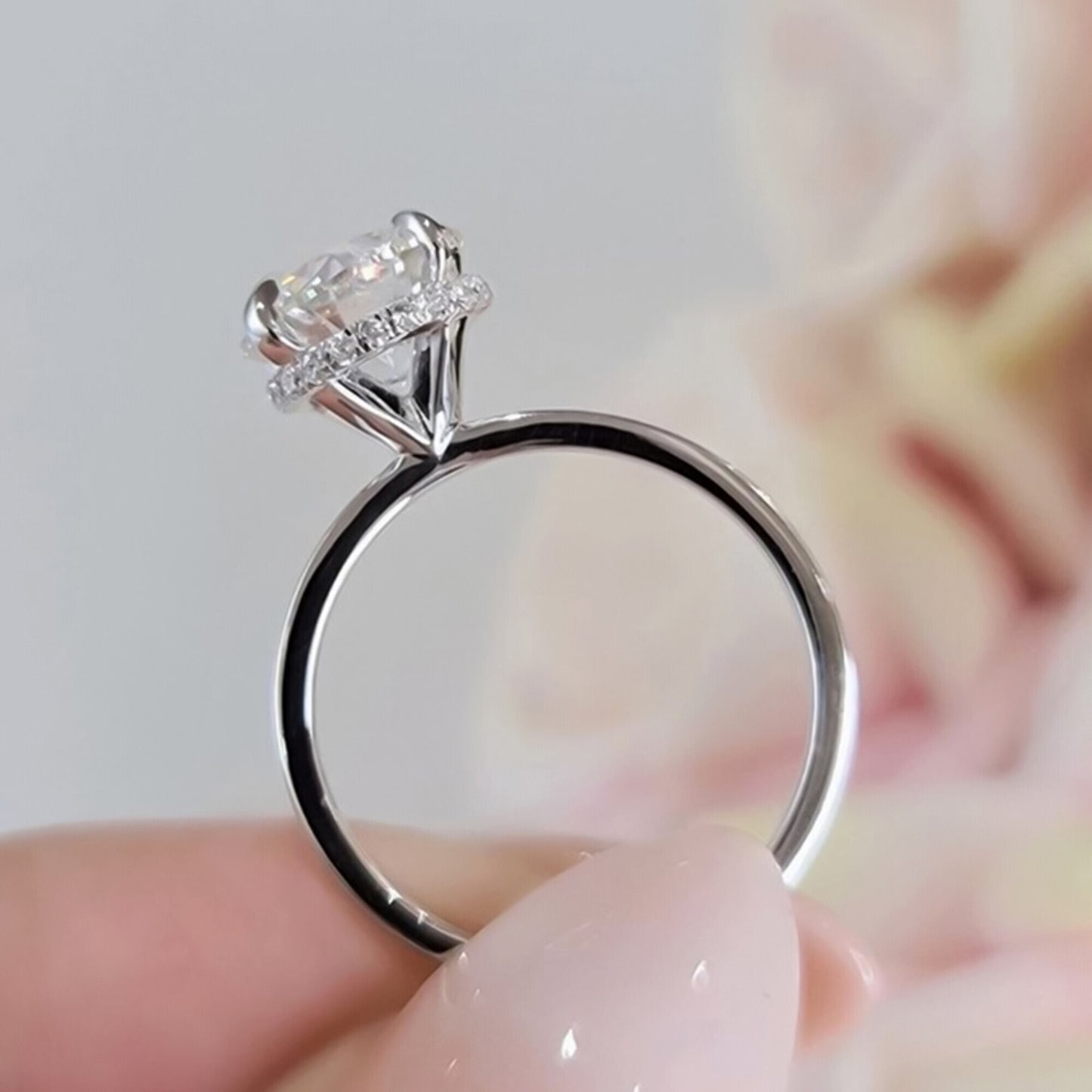Certified 3.25 Ct Round Cut White Moissanite Solitaire Statement Ring 18K Gold Plat 18K Gold Plated
