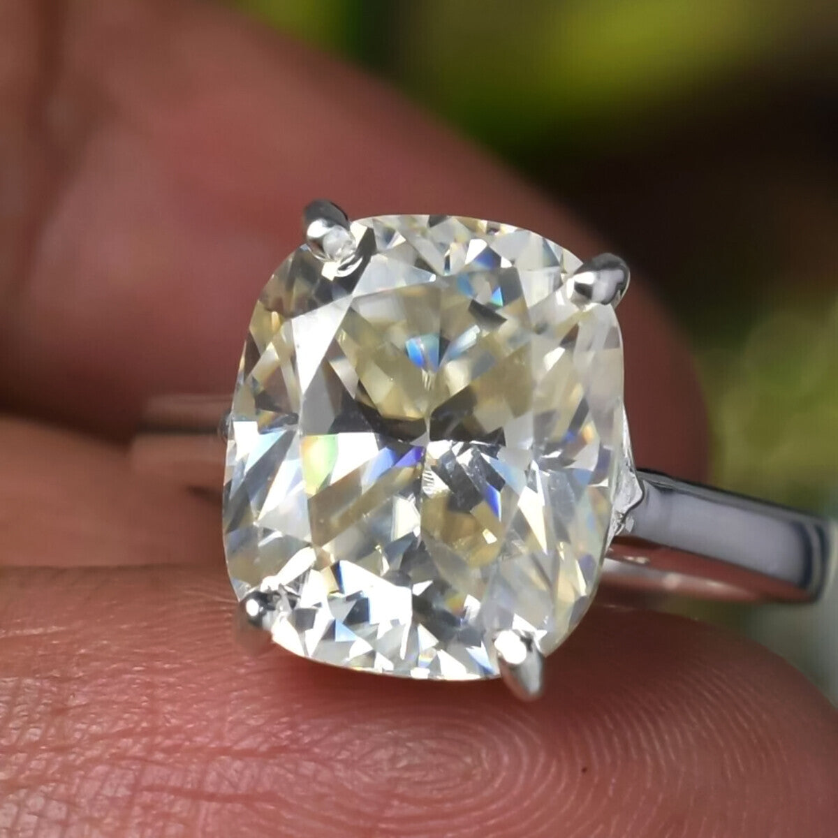 6.75 Ct EGL Certified Cushion Cut White Moissanite Ring 18K Gold Plated