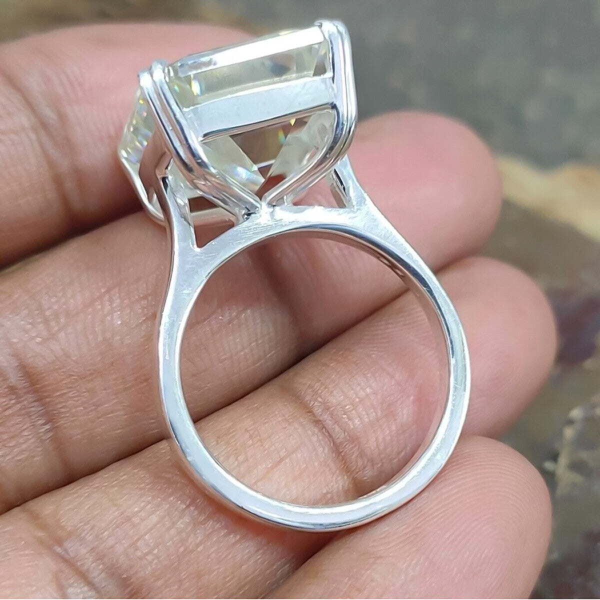 9.00 Ct White Moissanite Emerald Cut Solitaire Ring For Wife 18K Gold Plated Vermei 18K Gold Plated