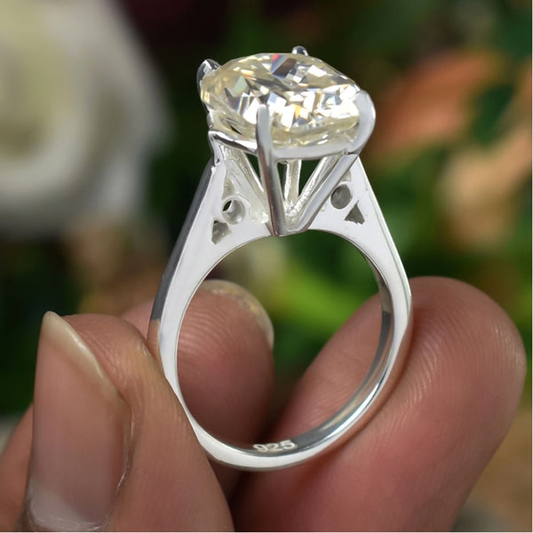 6.75 Ct EGL Certified Cushion Cut White Moissanite Ring 18K Gold Plated
