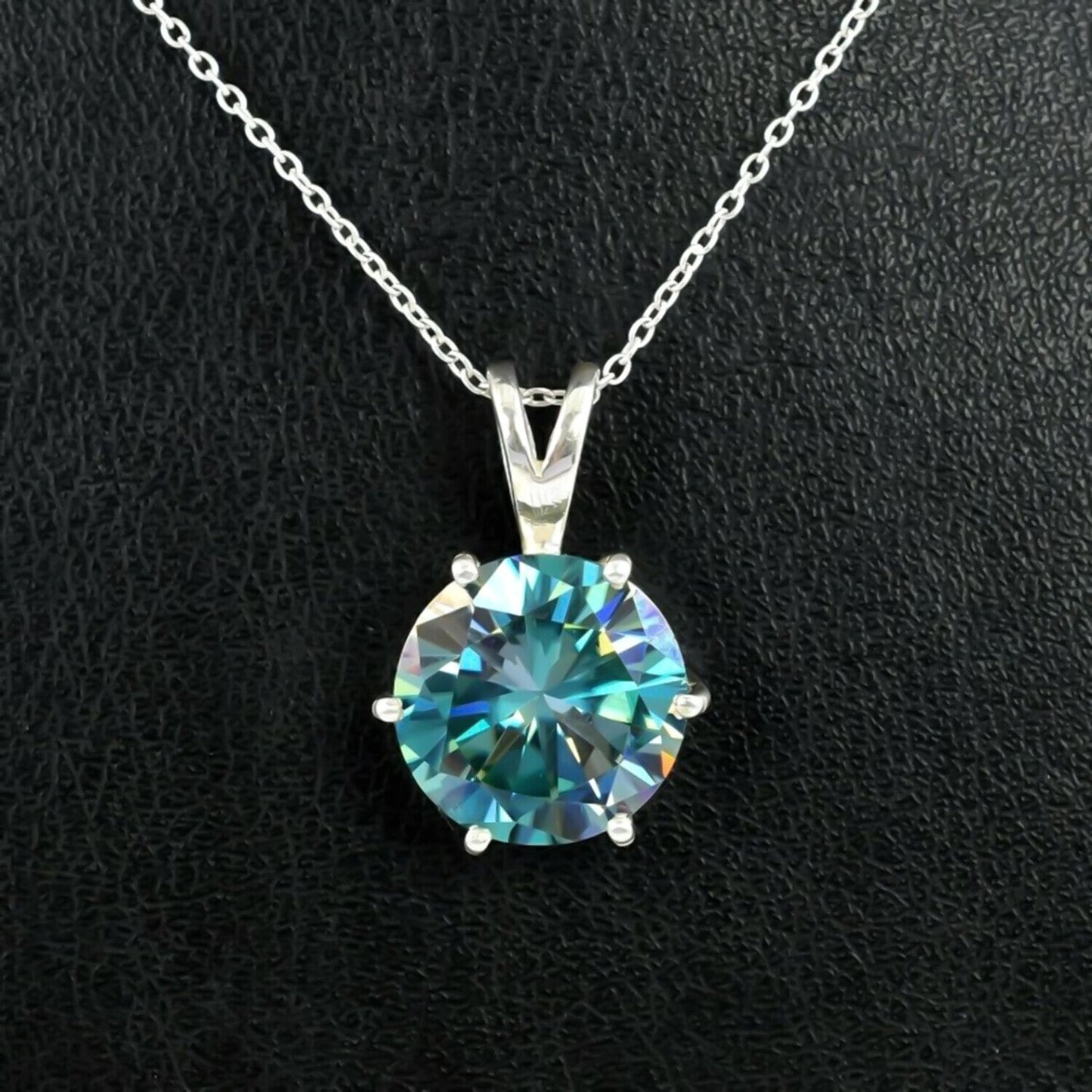7.80 Ct Certified Round Blue Moissanite Pendant In Vermeil 925 Silver Jewelry - View 3 - GEMHUB & CO.