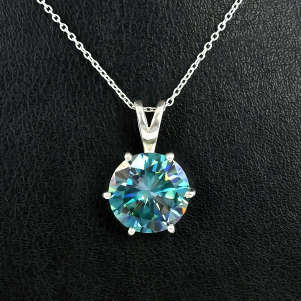 7.80 Ct Certified Round Blue Moissanite Pendant In Vermeil 925 Silver Jewelry - View 3 - GEMHUB & CO.